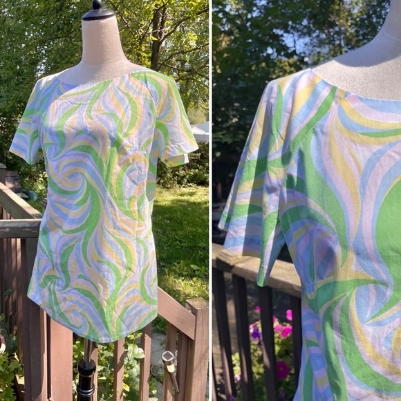 Vintage 60s 70s Homemade Psychedelic Print Tunic Top Sz M / L - Picture 6 of 12